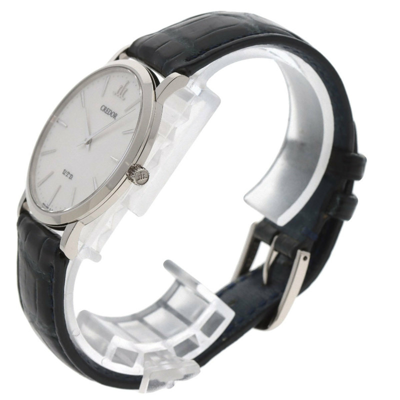 精工 GBAQ977 6870-00B0 Credor Signo UTD 男士腕錶，18K 白金錶殼搭配皮錶帶-1