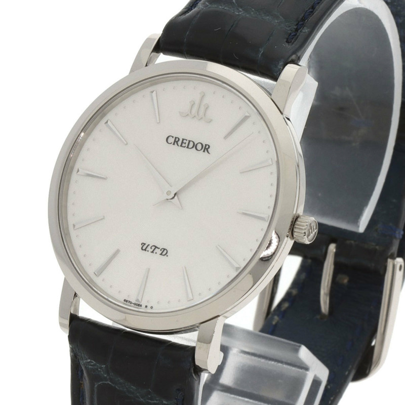 精工 GBAQ977 6870-00B0 Credor Signo UTD 男士腕錶，18K 白金錶殼搭配皮錶帶-2