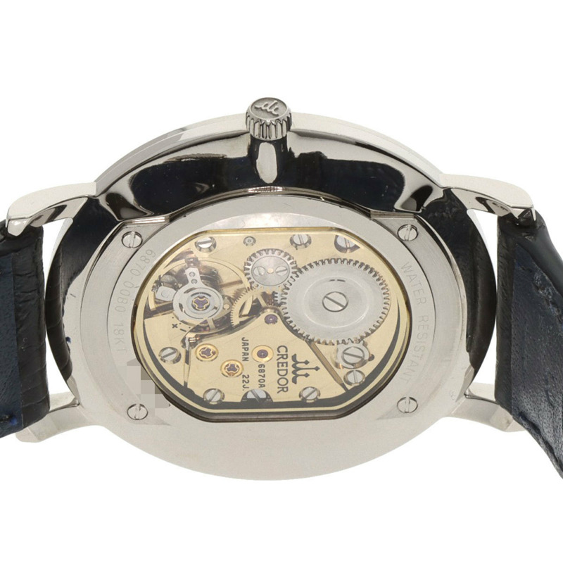 精工 GBAQ977 6870-00B0 Credor Signo UTD 男士腕錶，18K 白金錶殼搭配皮錶帶-6