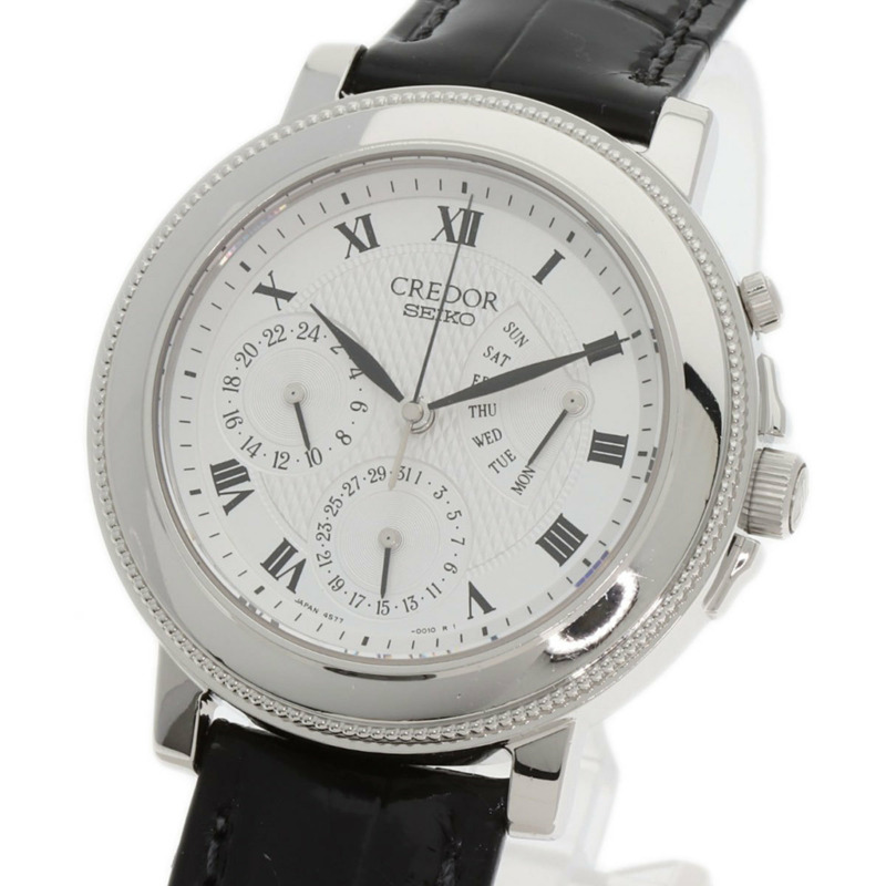 精工 GBBG999 4S77-0010 Credor 逆跳男士腕錶，鉑金 PT950 錶殼，配皮錶帶-1