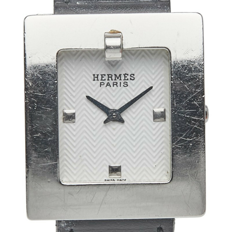 愛馬仕 Hermès 女士 BE1.210 石英腕錶，白色錶盤，不鏽鋼錶盒，小牛皮絲巾-0