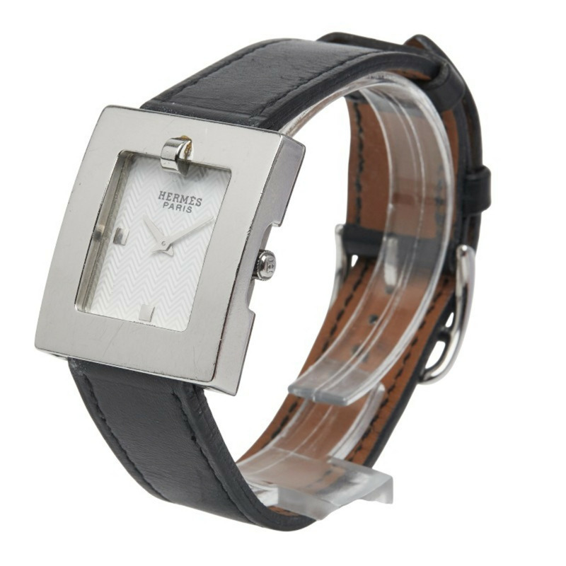 愛馬仕 Hermès 女士 BE1.210 石英腕錶，白色錶盤，不鏽鋼錶盒，小牛皮絲巾-1