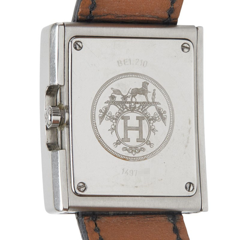 愛馬仕 Hermès 女士 BE1.210 石英腕錶，白色錶盤，不鏽鋼錶盒，小牛皮絲巾-2
