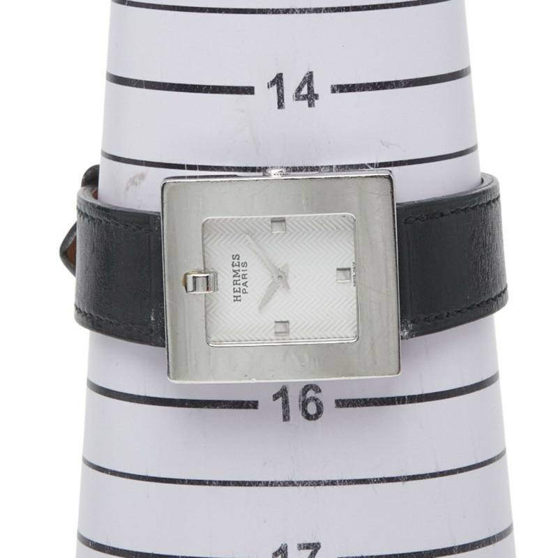 愛馬仕 Hermès 女士 BE1.210 石英腕錶，白色錶盤，不鏽鋼錶盒，小牛皮絲巾-7