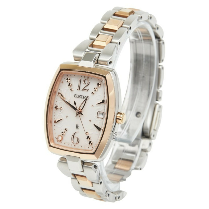 精工 Lukia 女士腕錶 1B32-0AF0 太陽能電波校時腕錶，米色錶盤，不鏽鋼錶殼設計-1