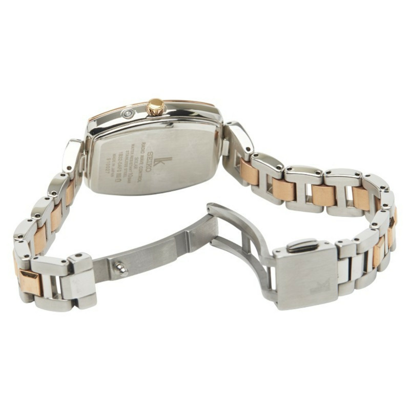 精工 Lukia 女士腕錶 1B32-0AF0 太陽能電波校時腕錶，米色錶盤，不鏽鋼錶殼設計-2