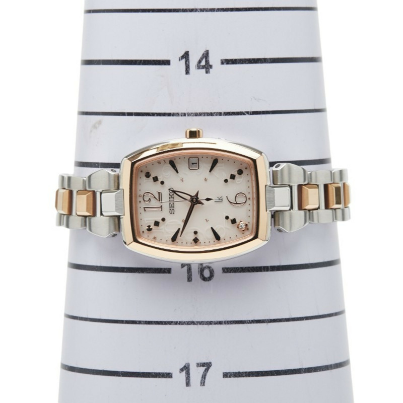 精工 Lukia 女士腕錶 1B32-0AF0 太陽能電波校時腕錶，米色錶盤，不鏽鋼錶殼設計-6