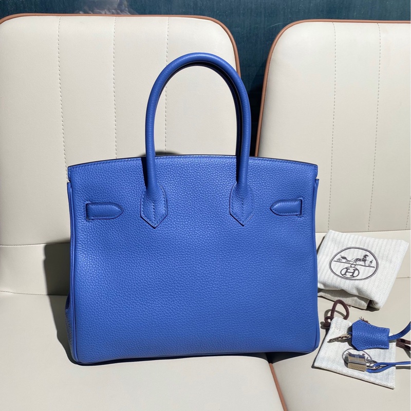 Hermes愛馬仕 birkin30手提包，藍色 togo皮 銀扣C刻-2