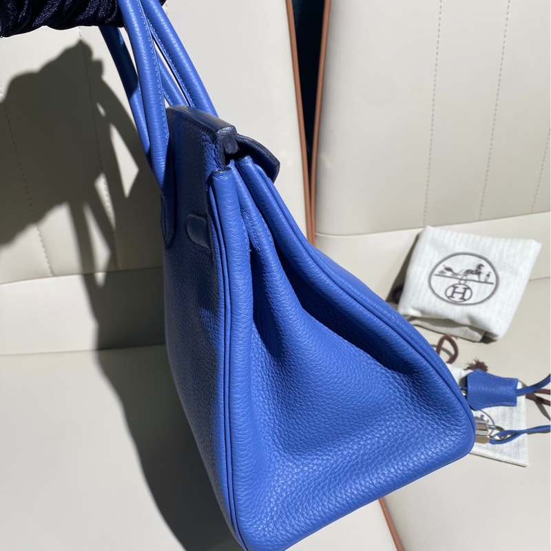 Hermes愛馬仕 birkin30手提包，藍色 togo皮 銀扣C刻-3