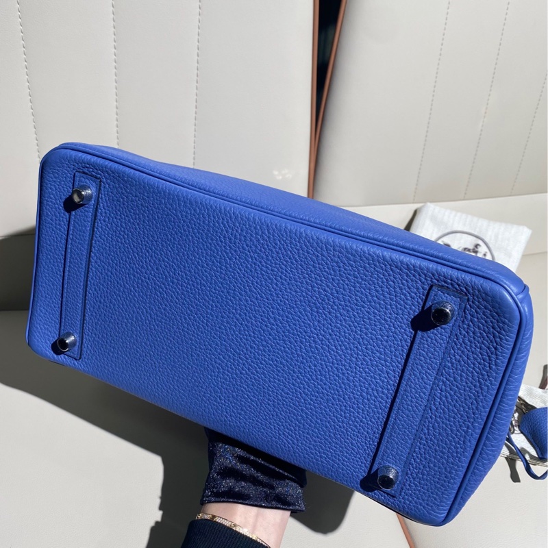 Hermes愛馬仕 birkin30手提包，藍色 togo皮 銀扣C刻-5