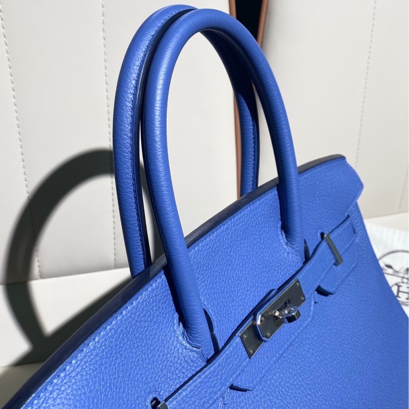 Hermes愛馬仕 birkin30手提包，藍色 togo皮 銀扣C刻-6