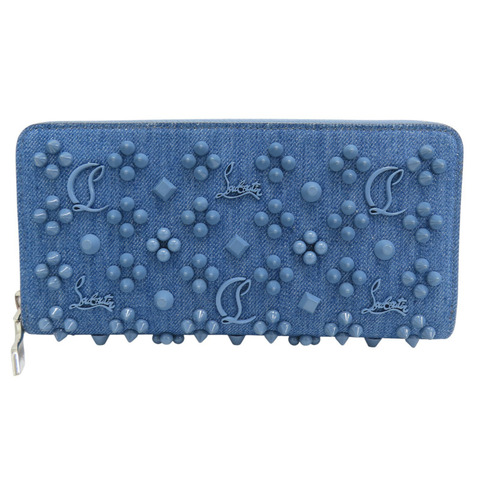 藍色 單寧布 鉚釘 拉鍊長夾【Christian Louboutin】 3245238