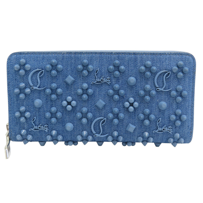 藍色 單寧布 鉚釘 拉鍊長夾【Christian Louboutin】 3245238-0