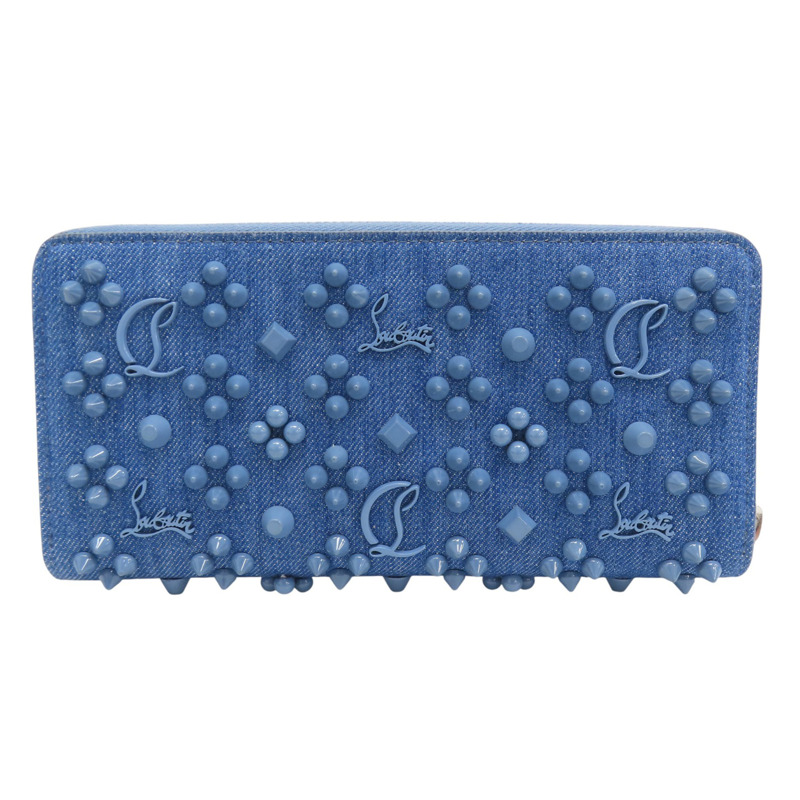 藍色 單寧布 鉚釘 拉鍊長夾【Christian Louboutin】 3245238-1