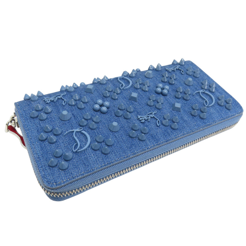 藍色 單寧布 鉚釘 拉鍊長夾【Christian Louboutin】 3245238-3