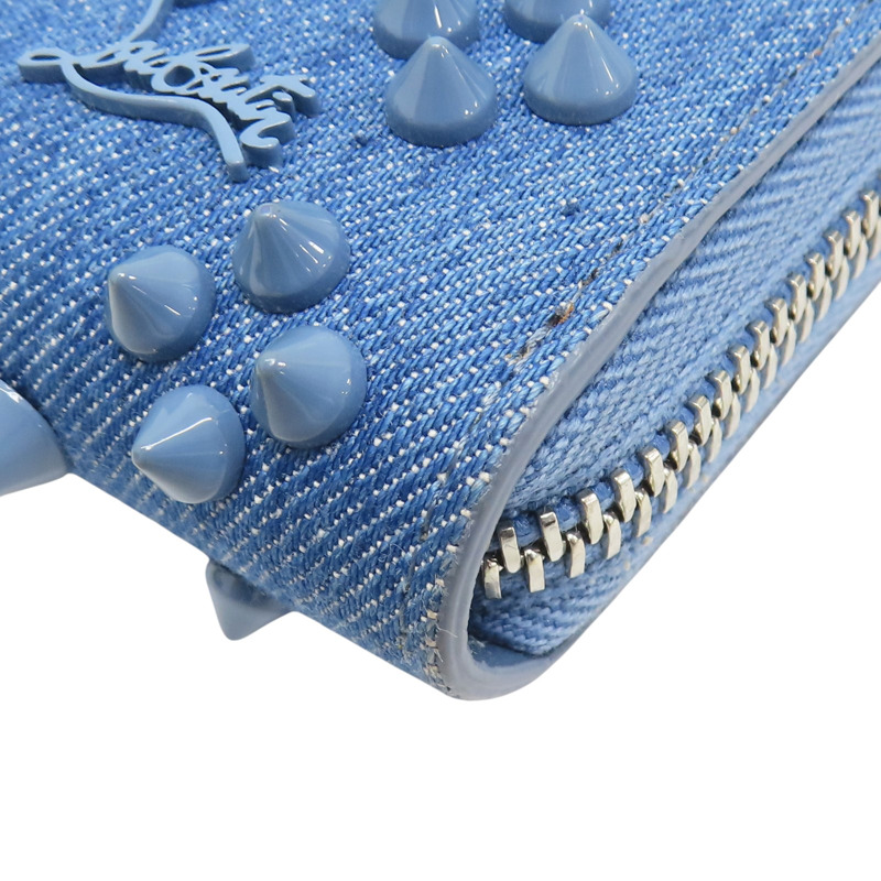 藍色 單寧布 鉚釘 拉鍊長夾【Christian Louboutin】 3245238-7