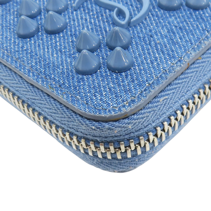 藍色 單寧布 鉚釘 拉鍊長夾【Christian Louboutin】 3245238-8