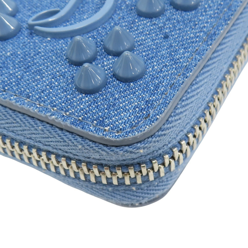 藍色 單寧布 鉚釘 拉鍊長夾【Christian Louboutin】 3245238-9