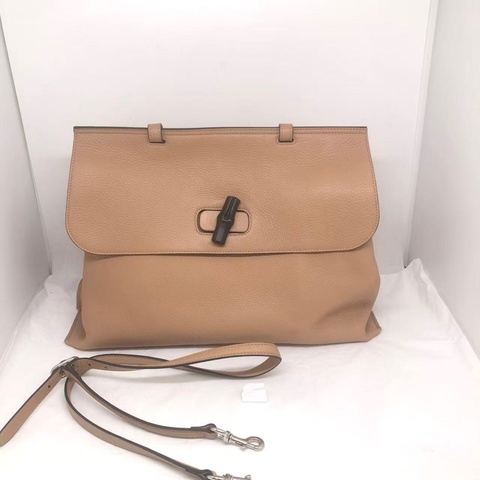 二手Gucci古馳 Bamboo daily裸粉色單肩斜挎包