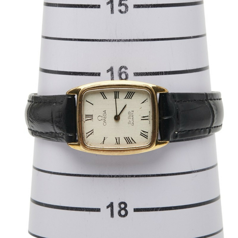 歐米茄碟飛系列石英腕錶，銀色錶盤，不鏽鋼錶殼，皮革錶帶，女士款，歐米茄-5