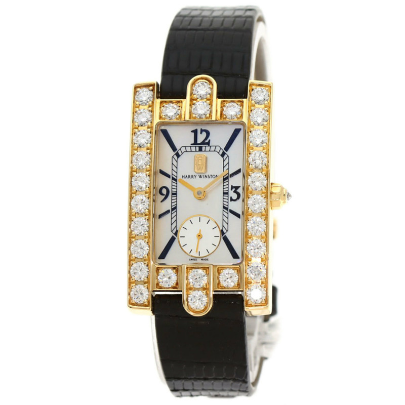 Harry Winston 310LQG Avenue 經典腕錶,18K黃金,皮革錶帶,鑲鑽,女士款-0