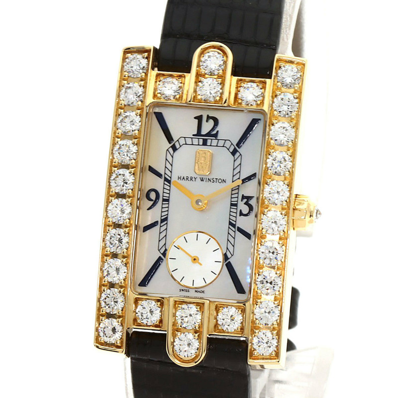 Harry Winston 310LQG Avenue 經典腕錶,18K黃金,皮革錶帶,鑲鑽,女士款-2