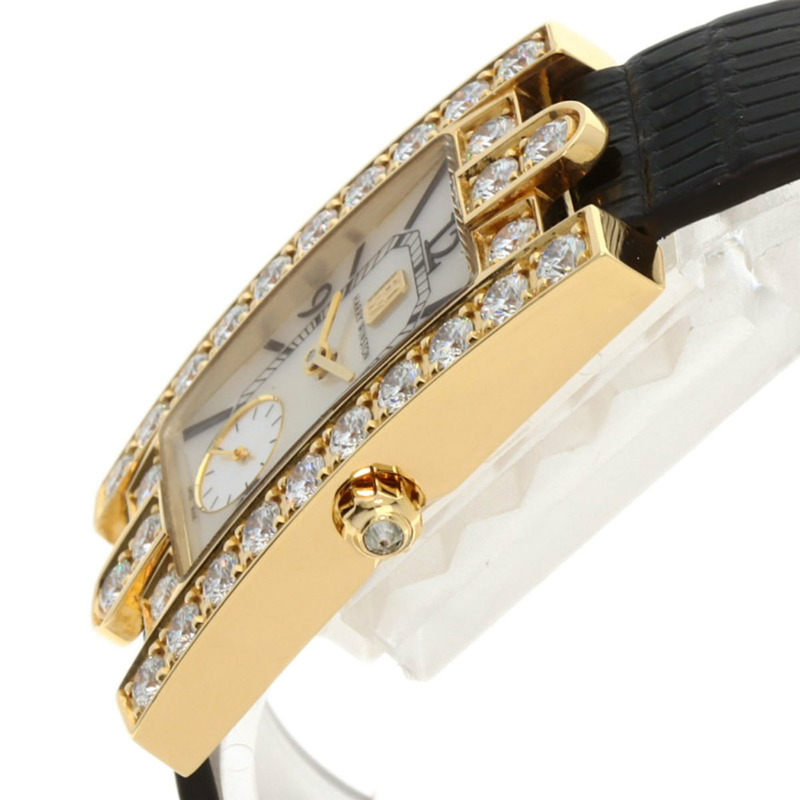 Harry Winston 310LQG Avenue 經典腕錶,18K黃金,皮革錶帶,鑲鑽,女士款-4