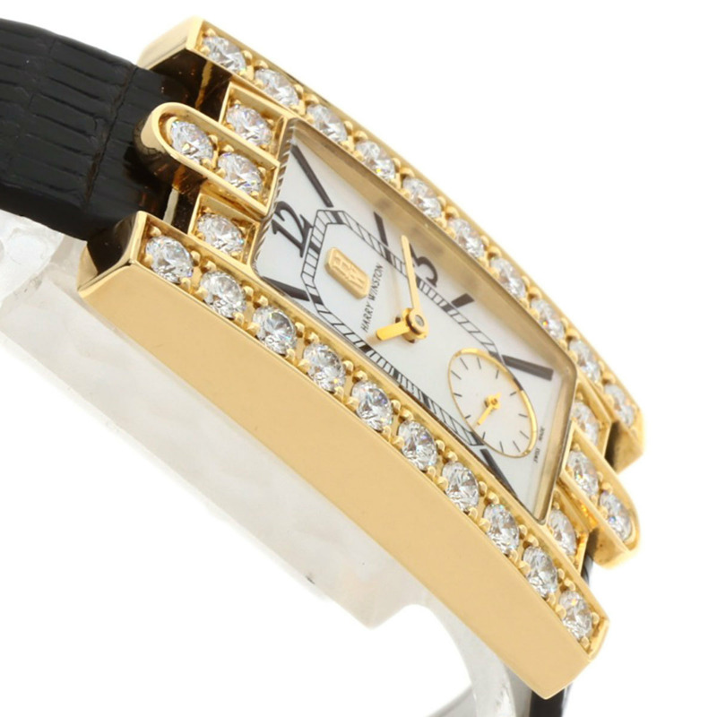 Harry Winston 310LQG Avenue 經典腕錶,18K黃金,皮革錶帶,鑲鑽,女士款-5