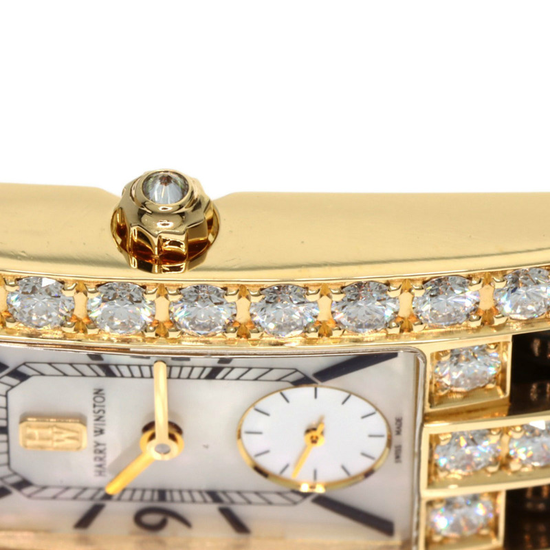 Harry Winston 310LQG Avenue 經典腕錶,18K黃金,皮革錶帶,鑲鑽,女士款-13