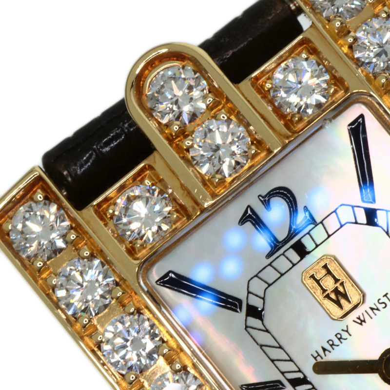Harry Winston 310LQG Avenue 經典腕錶,18K黃金,皮革錶帶,鑲鑽,女士款-22