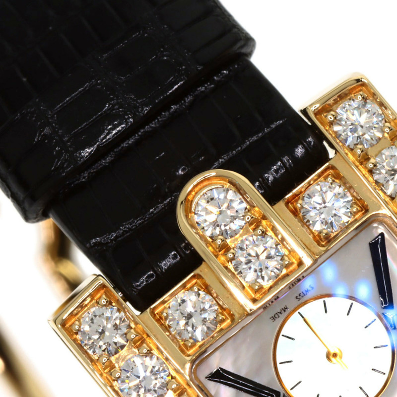 Harry Winston 310LQG Avenue 經典腕錶,18K黃金,皮革錶帶,鑲鑽,女士款-23