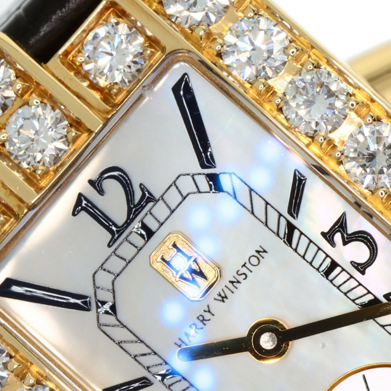 Harry Winston 310LQG Avenue 經典腕錶,18K黃金,皮革錶帶,鑲鑽,女士款-29