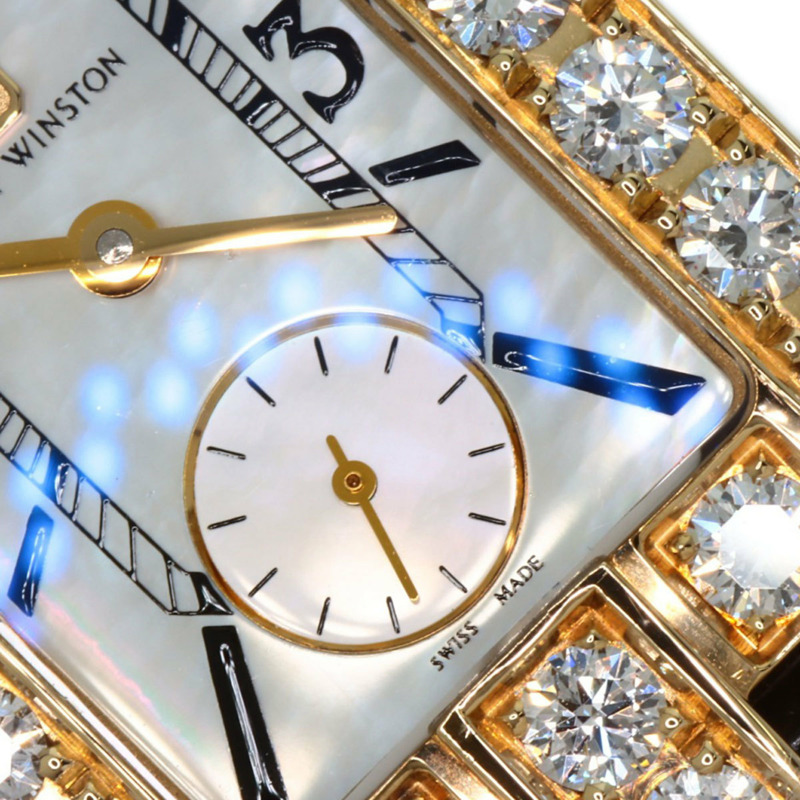 Harry Winston 310LQG Avenue 經典腕錶,18K黃金,皮革錶帶,鑲鑽,女士款-31