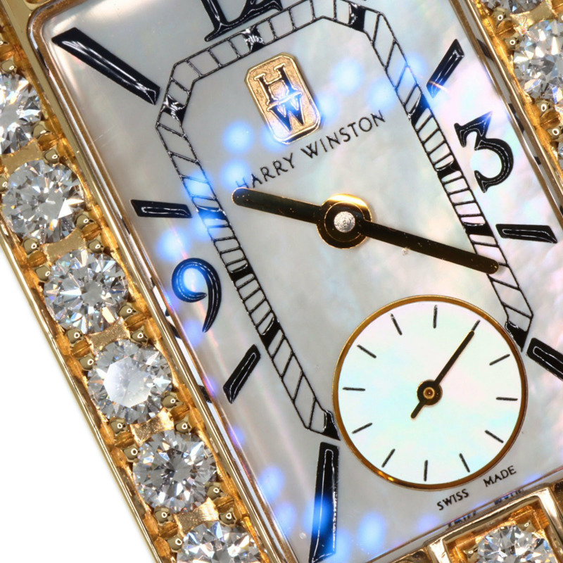 Harry Winston 310LQG Avenue 經典腕錶,18K黃金,皮革錶帶,鑲鑽,女士款-32