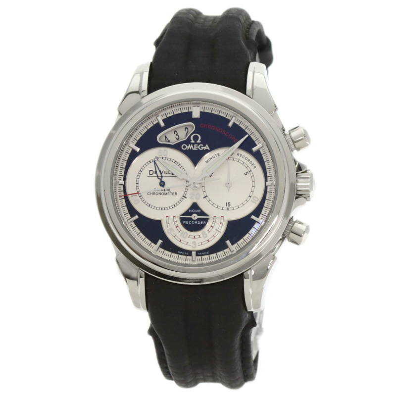 歐米茄碟飛系列計時同軸日期腕錶，不鏽鋼和皮革錶帶，男士，20230410-0