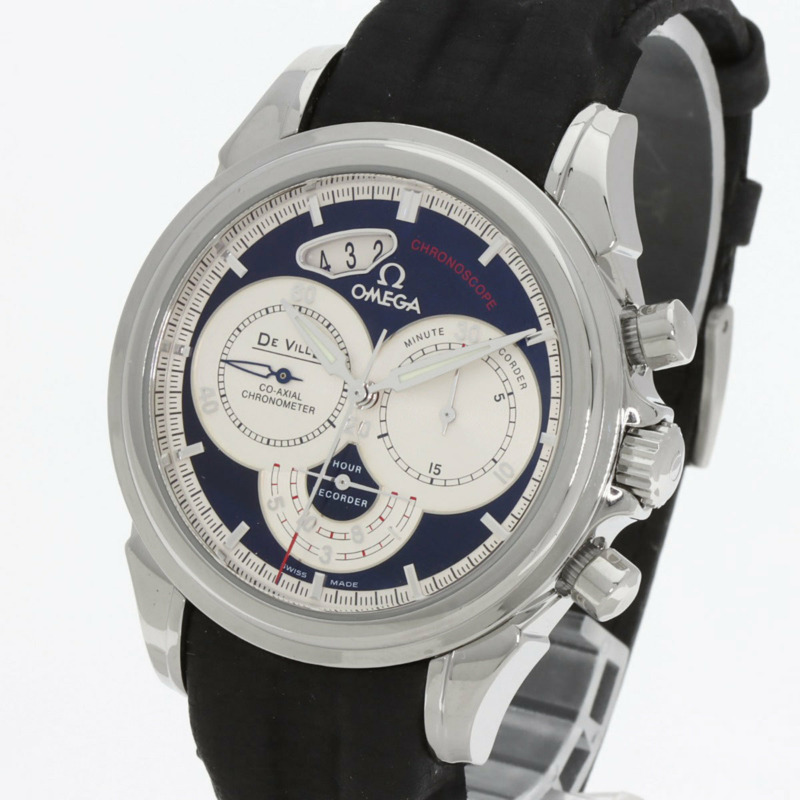 歐米茄碟飛系列計時同軸日期腕錶，不鏽鋼和皮革錶帶，男士，20230410-2