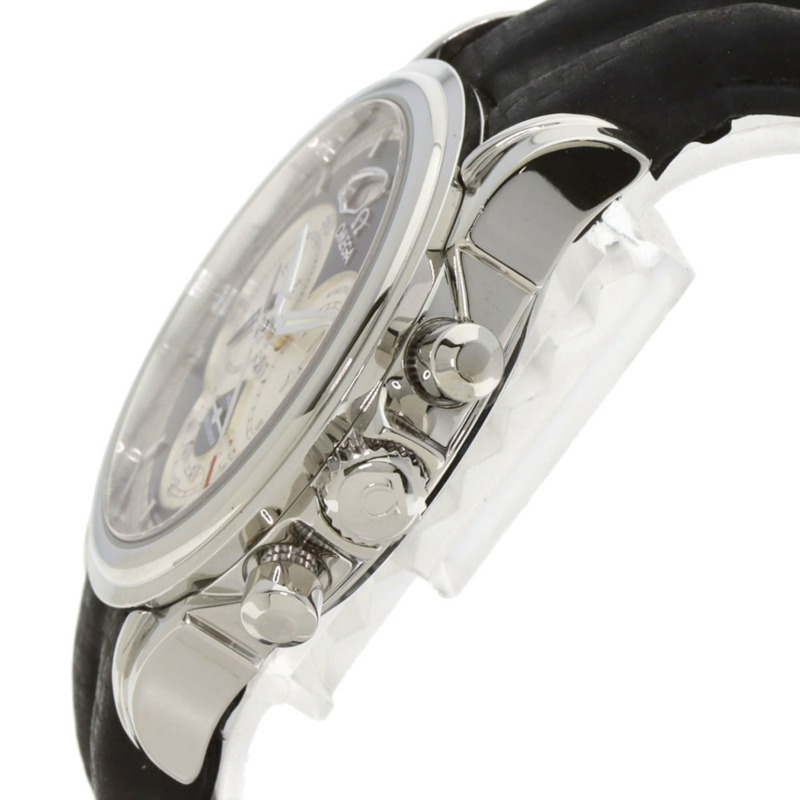 歐米茄碟飛系列計時同軸日期腕錶，不鏽鋼和皮革錶帶，男士，20230410-4