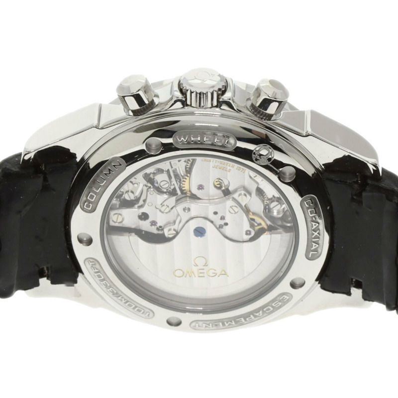 歐米茄碟飛系列計時同軸日期腕錶，不鏽鋼和皮革錶帶，男士，20230410-6