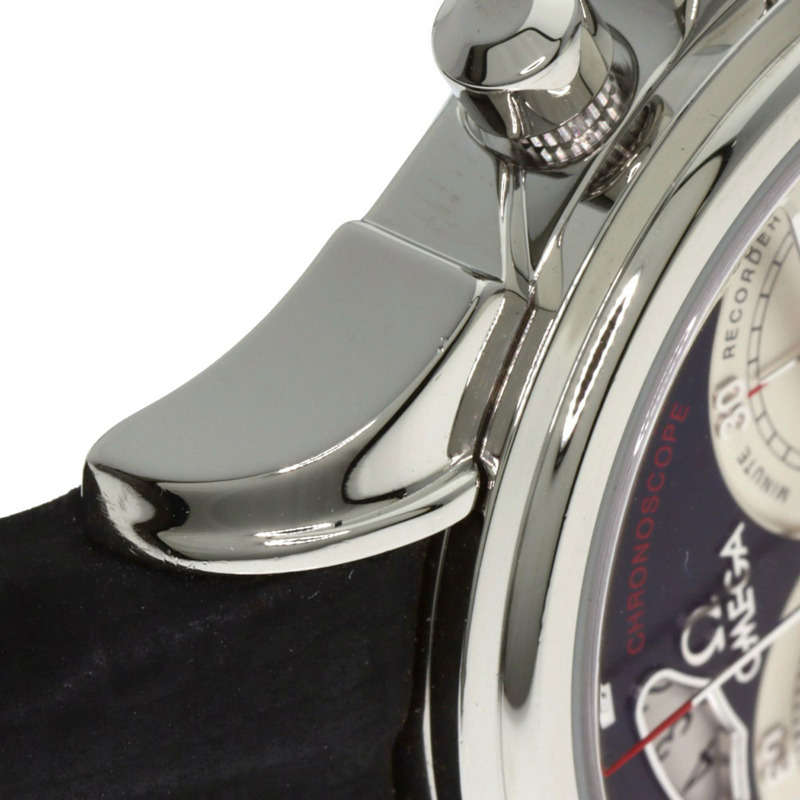 歐米茄碟飛系列計時同軸日期腕錶，不鏽鋼和皮革錶帶，男士，20230410-13