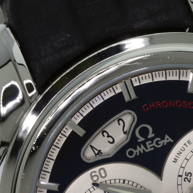 歐米茄碟飛系列計時同軸日期腕錶，不鏽鋼和皮革錶帶，男士，20230410-21