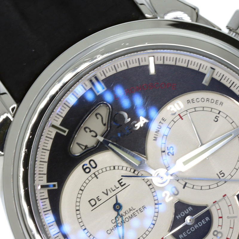 歐米茄碟飛系列計時同軸日期腕錶，不鏽鋼和皮革錶帶，男士，20230410-28