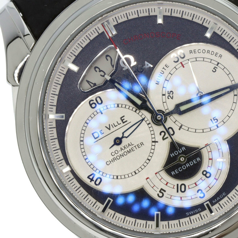 歐米茄碟飛系列計時同軸日期腕錶，不鏽鋼和皮革錶帶，男士，20230410-29