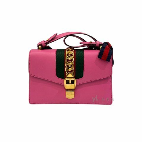 Gucci包包 SYLVIE桃粉牛皮迷你手提肩背包421882