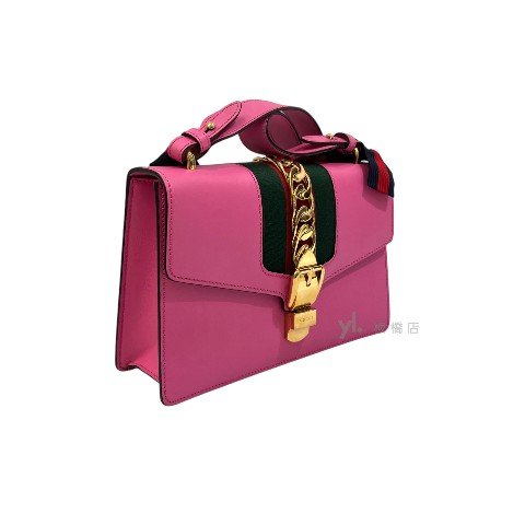 Gucci包包 SYLVIE桃粉牛皮迷你手提肩背包421882-1