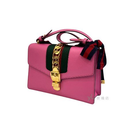 Gucci包包 SYLVIE桃粉牛皮迷你手提肩背包421882-2