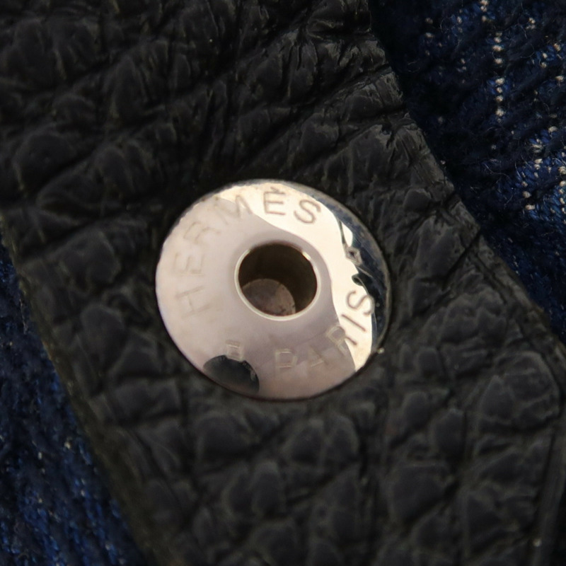 深藍色 帆布 Amedaba 肩背包 銀扣【HERMES 愛馬仕】-12