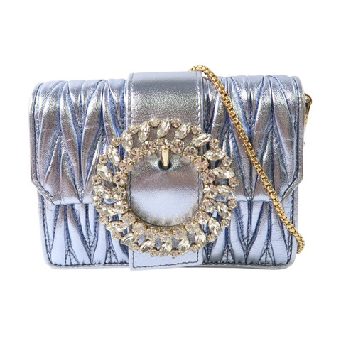 藍色 牛皮 鏈帶 肩背包【MIU MIU 繆繆】