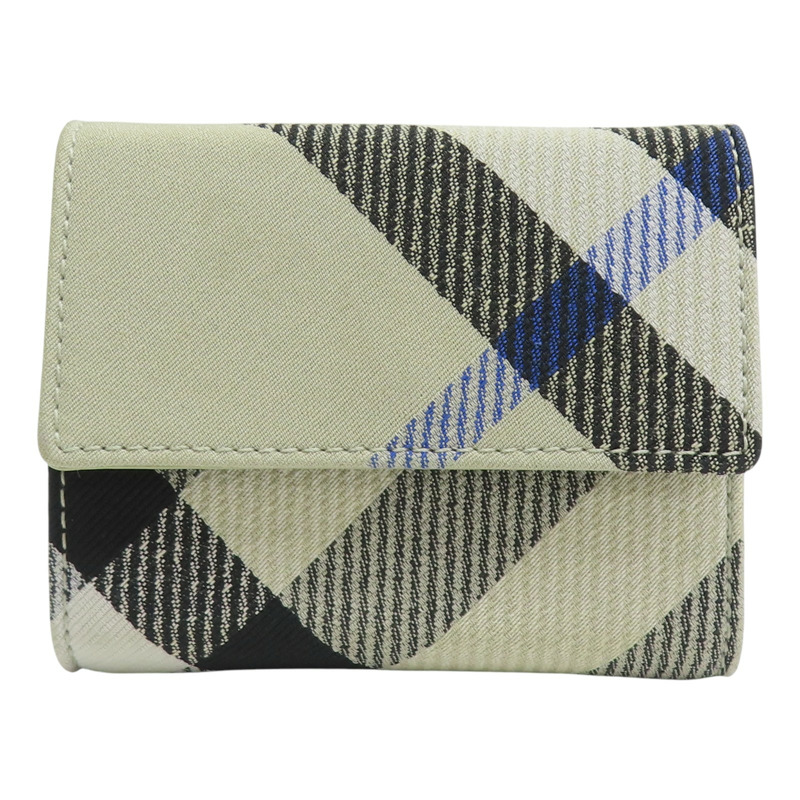 灰/藍色 格紋帆布 金扣 三折短夾 8086005【BURBERRY 巴寶莉】 8086005-0