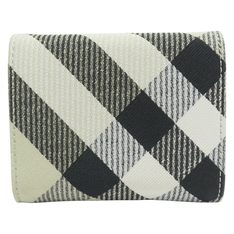 灰/藍色 格紋帆布 金扣 三折短夾 8086005【BURBERRY 巴寶莉】 8086005-1