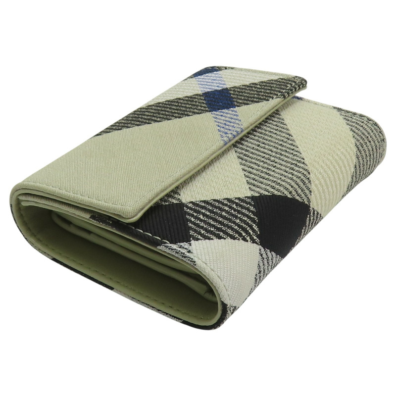 灰/藍色 格紋帆布 金扣 三折短夾 8086005【BURBERRY 巴寶莉】 8086005-2